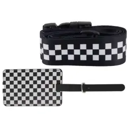Checkered Luggage Strap & Tag Black-White Close Up